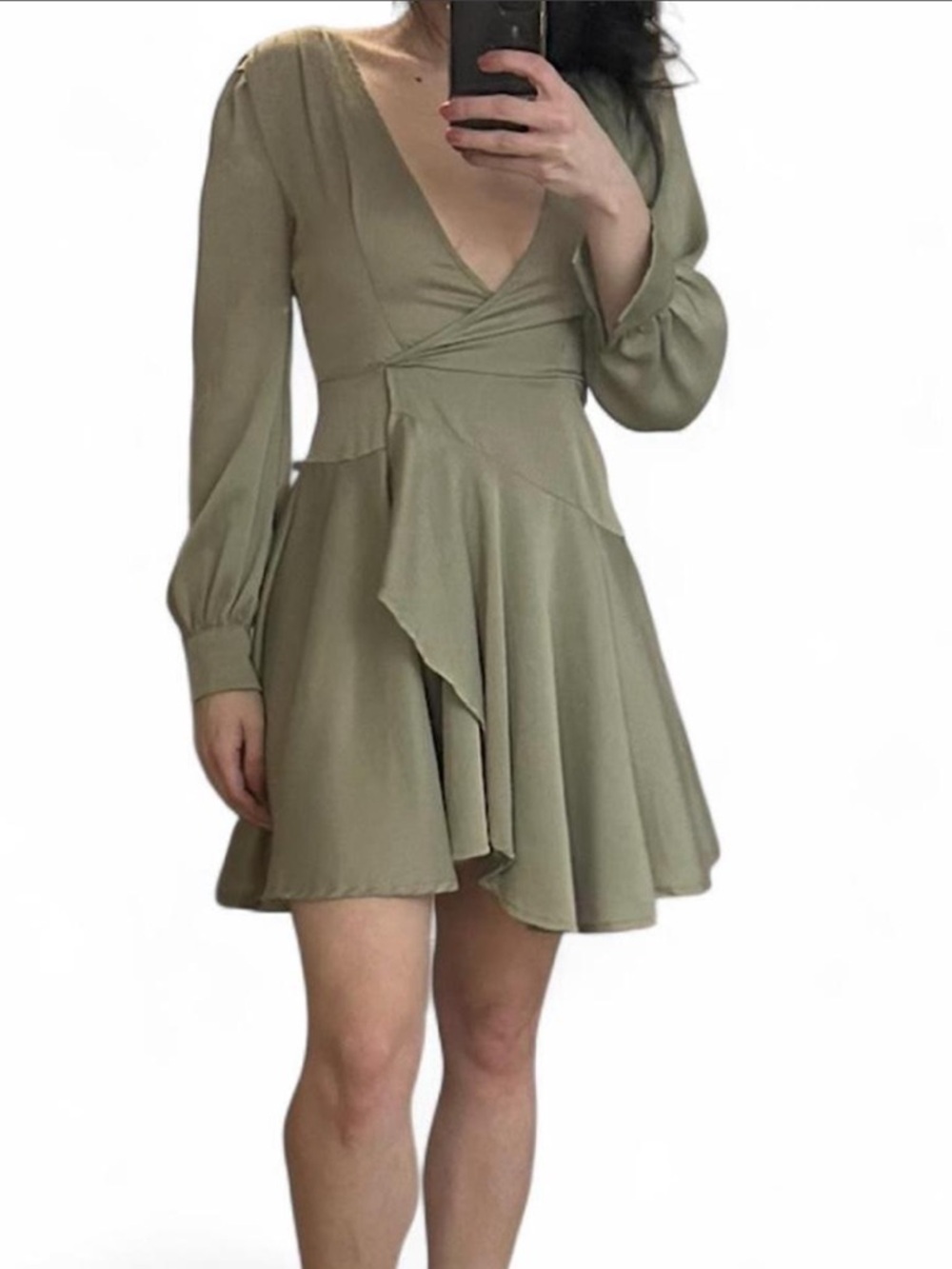 Selfie Leslie Olive Green V-Neck Wrap Mini Dress